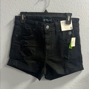 Aéropostale Women's Black Flex Effects 4-Way Stretch High Rise Midi Shorts